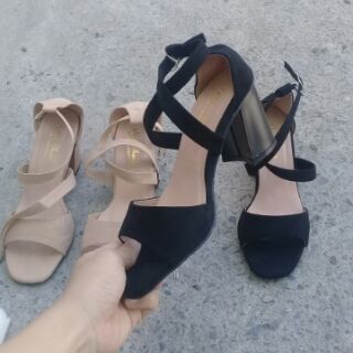 Sandal cao gót 7 phân 2 màu đen, hồng nude