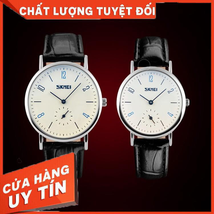 Đồng hồ đôi thời trang SKMEI 9120 dây da, mặt tròn