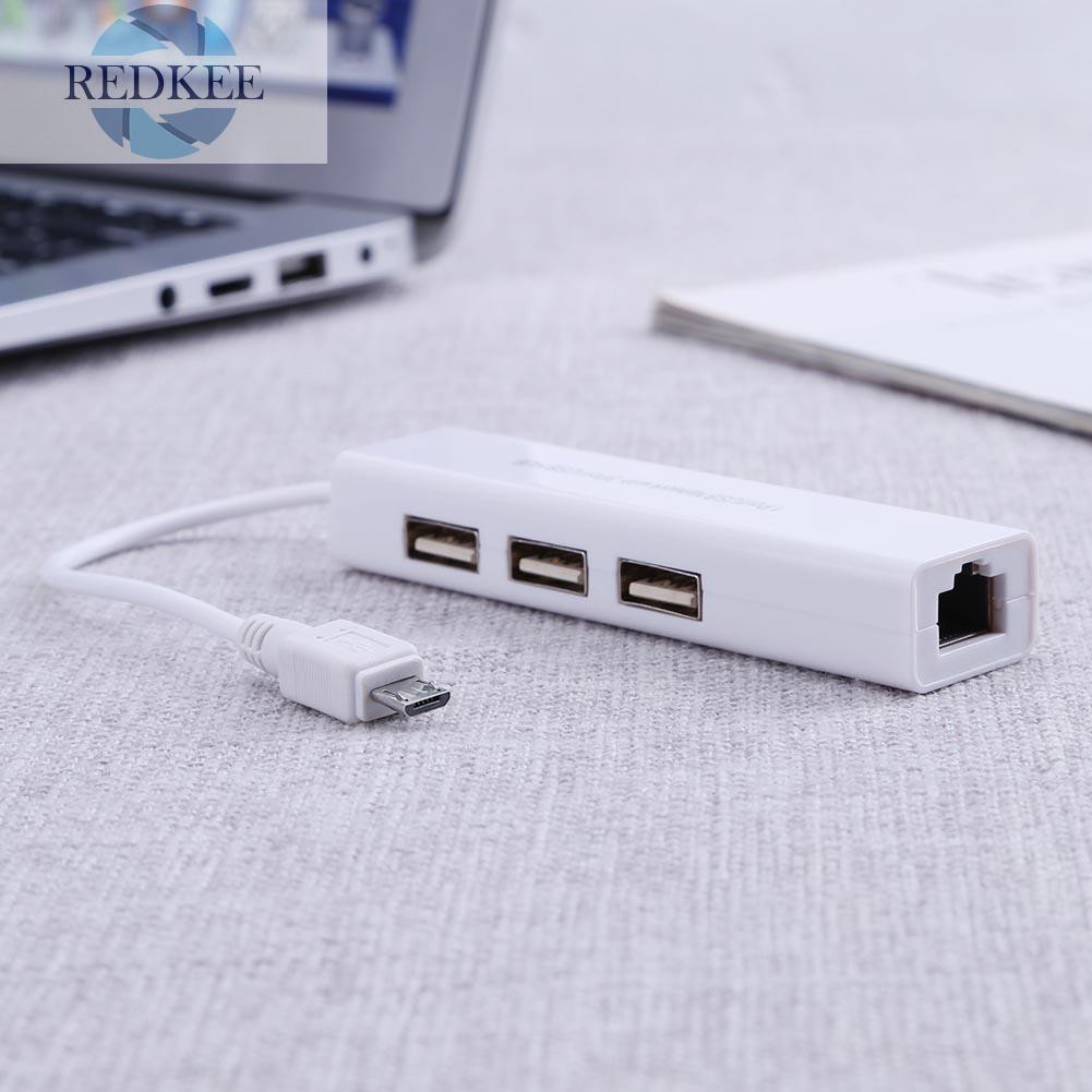 Bộ Chia 3 Cổng Usb 2.0 Hub 10 / 100mb Micro Usb Sang Rj45 Lan