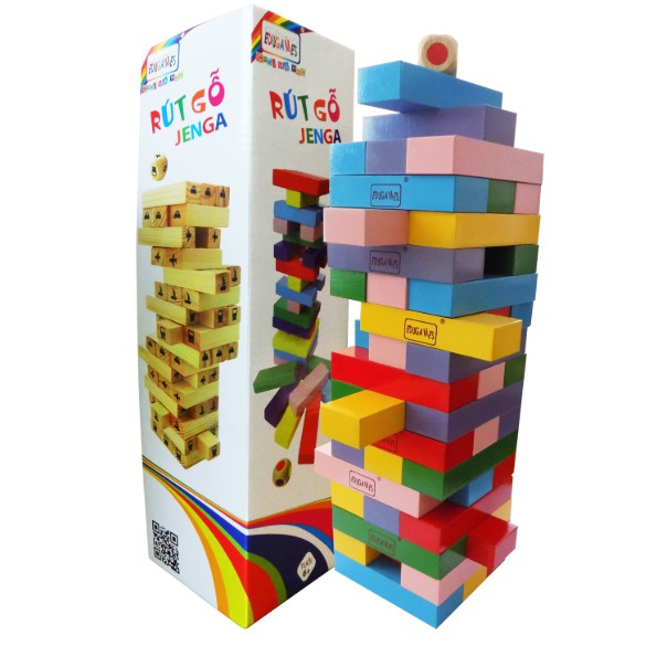 Đồ chơi Rút gỗ Jenga Lớn - Chất lượng cao - 54 thanh màu  - Càng đông càng vui