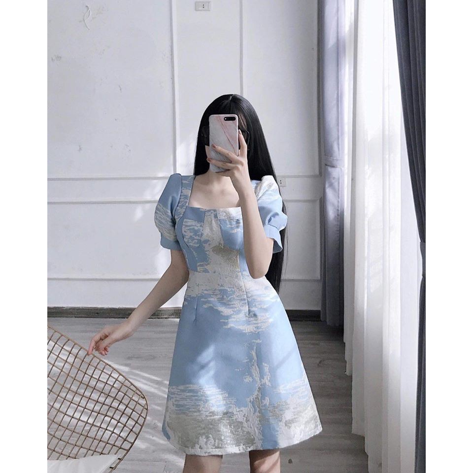 Đầm tacta gấm tay bồng Hamistore