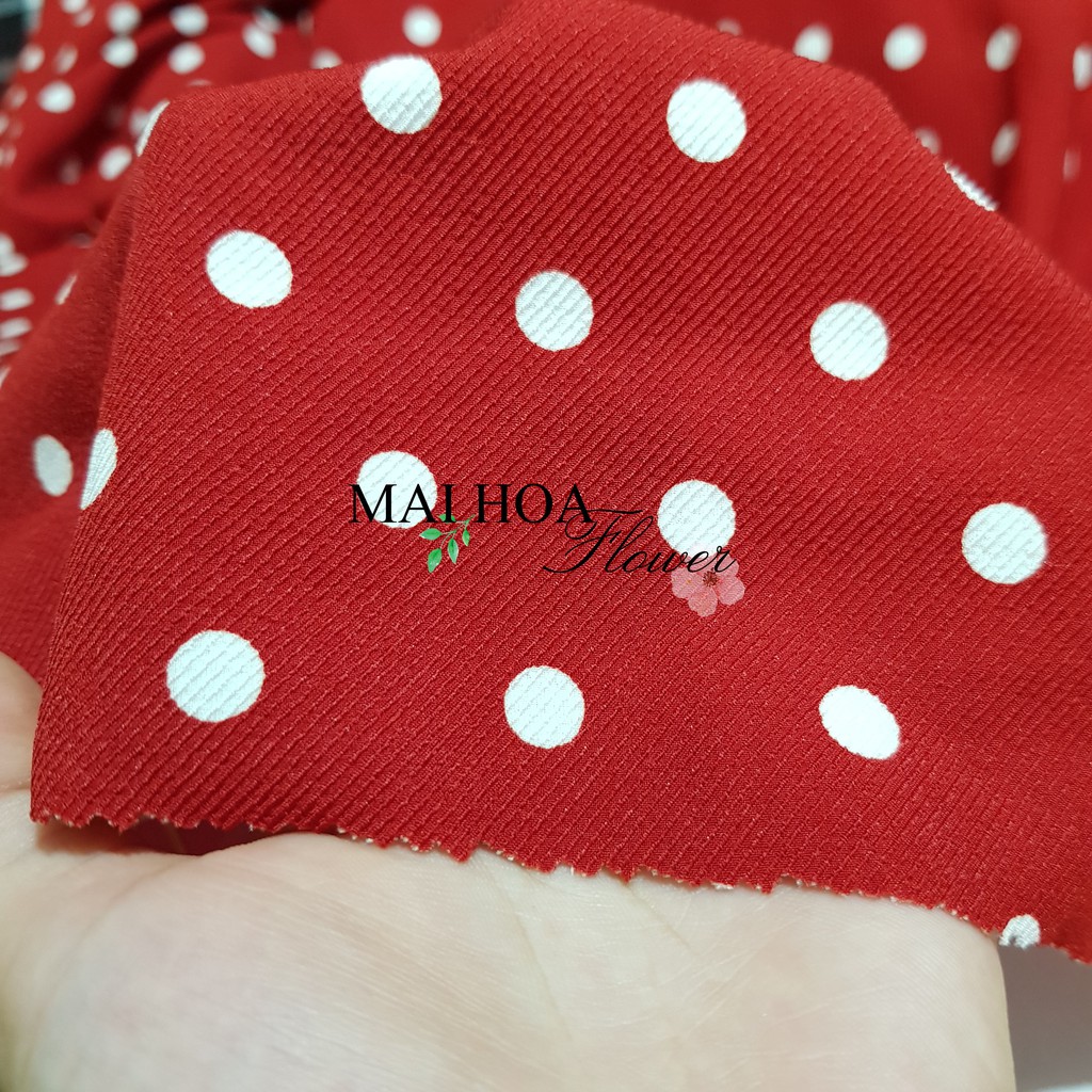 Vải may đồ cho nữ vải chấm bi màu đỏ đậm chất mềm tay co giãn tốt mặc thoải mái maihoafabric