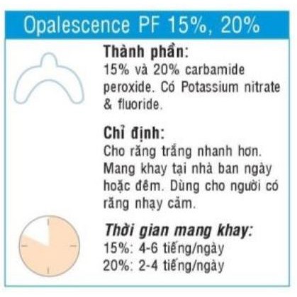 Gel tẩy trắng răng tại nhà Opalescence có chứa PF (Nitrat Kali & Fluor) giúp giảm ê buốt, tuýp 1.2ml