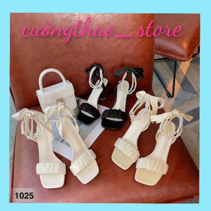 Dép Sandal cao gót 7 cm nữ phối dây ngọc mã DE14