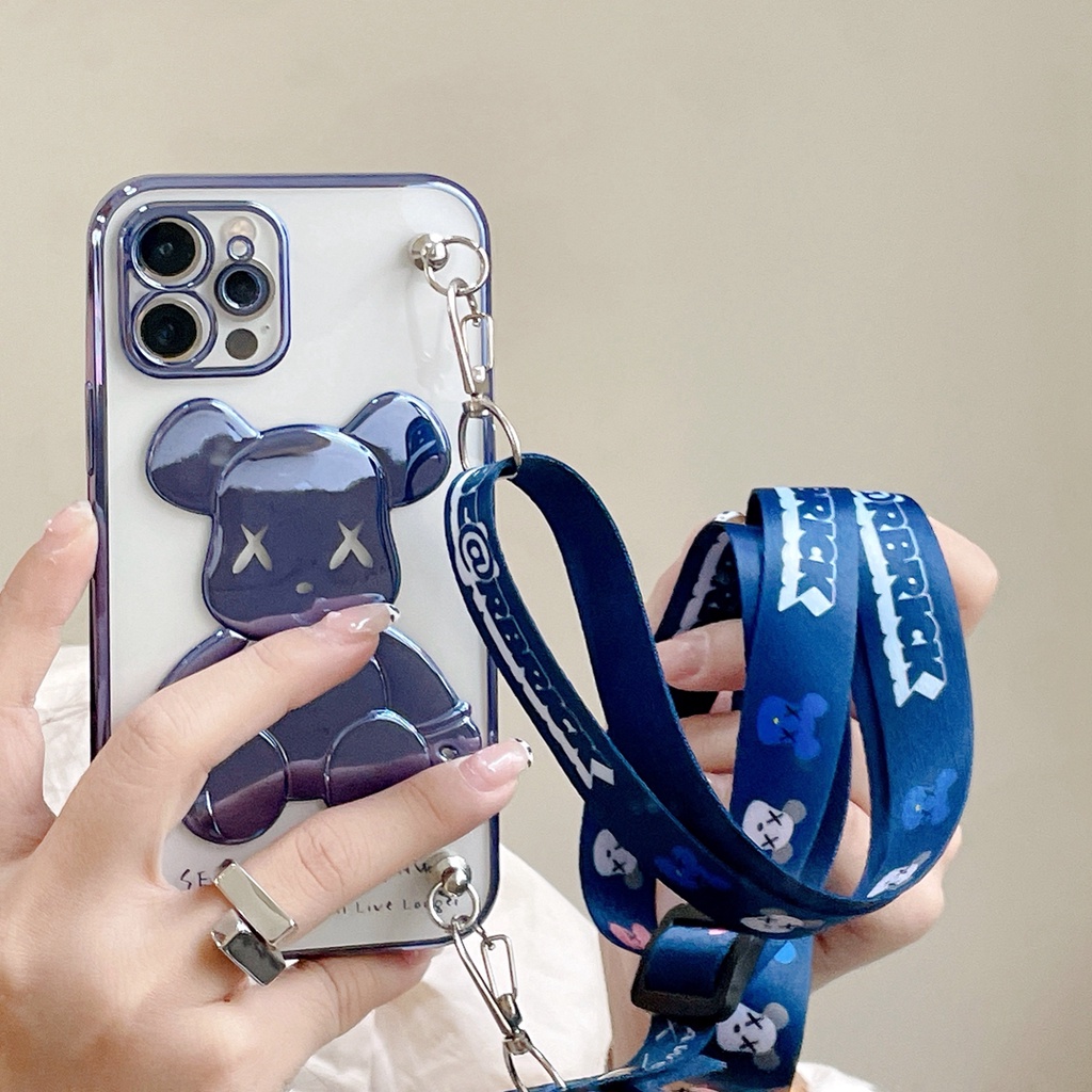 Ốp điện thoại mềm hình gấu kèm dây đeo cho 13 proamx 12 pro max 11 pro max xs max 13 romax xr x 7plus 8plus