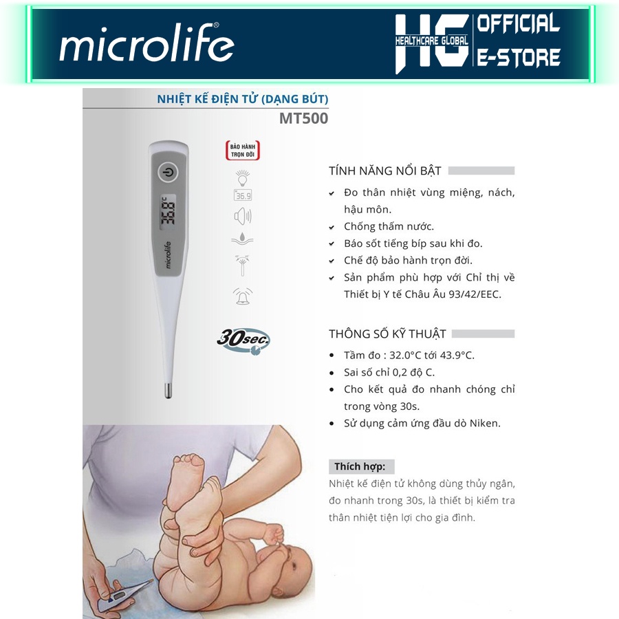 Nhiệt kế điện tử Microlife MT500 | Đo nhanh trong 30 giây, thương hiệu Thụy Sỹ - Bảo hành trọn đời