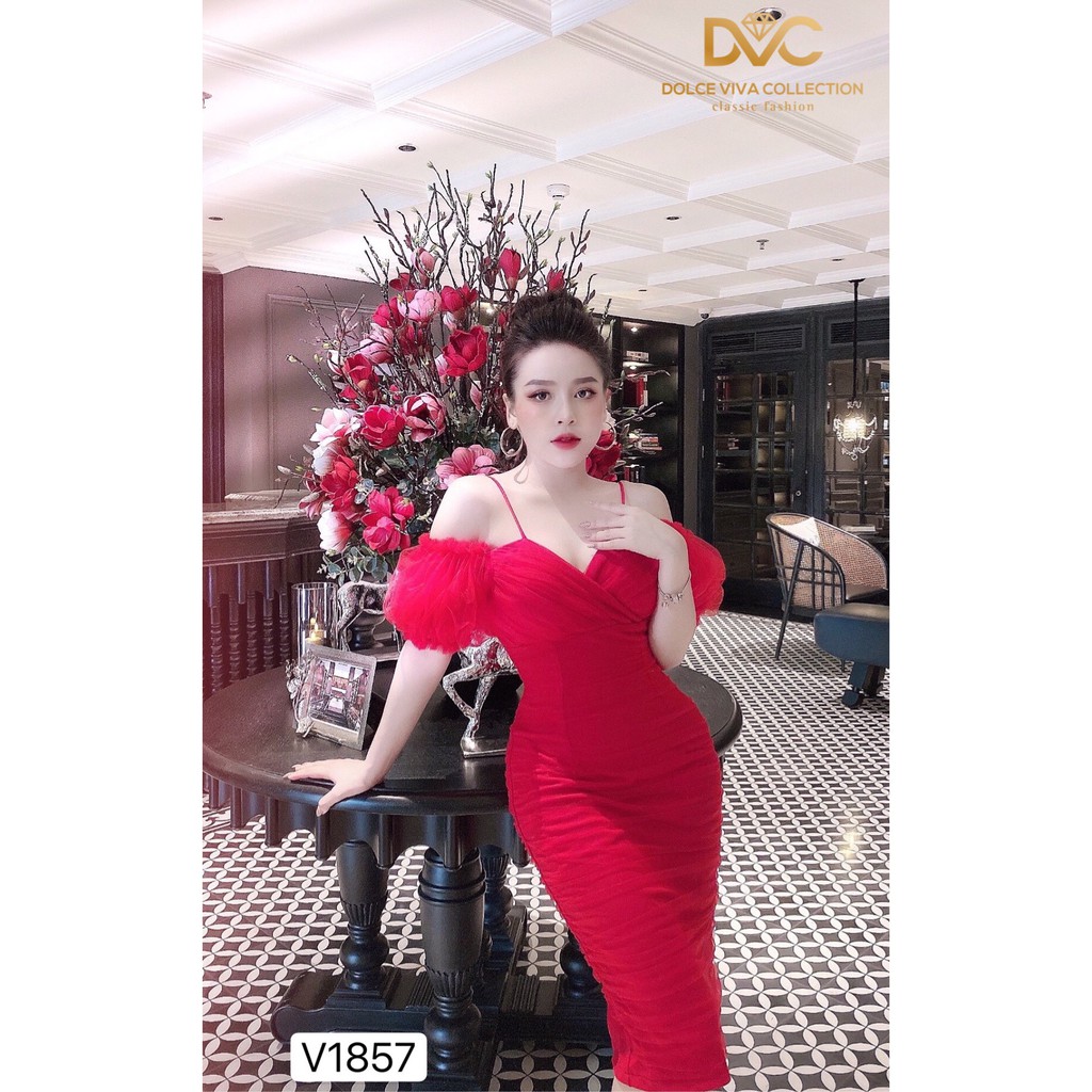 [VÁY ĐI TIỆC CAO CẤP] Váy body đỏ đầm dáng ôm trễ vai | BigBuy360 - bigbuy360.vn