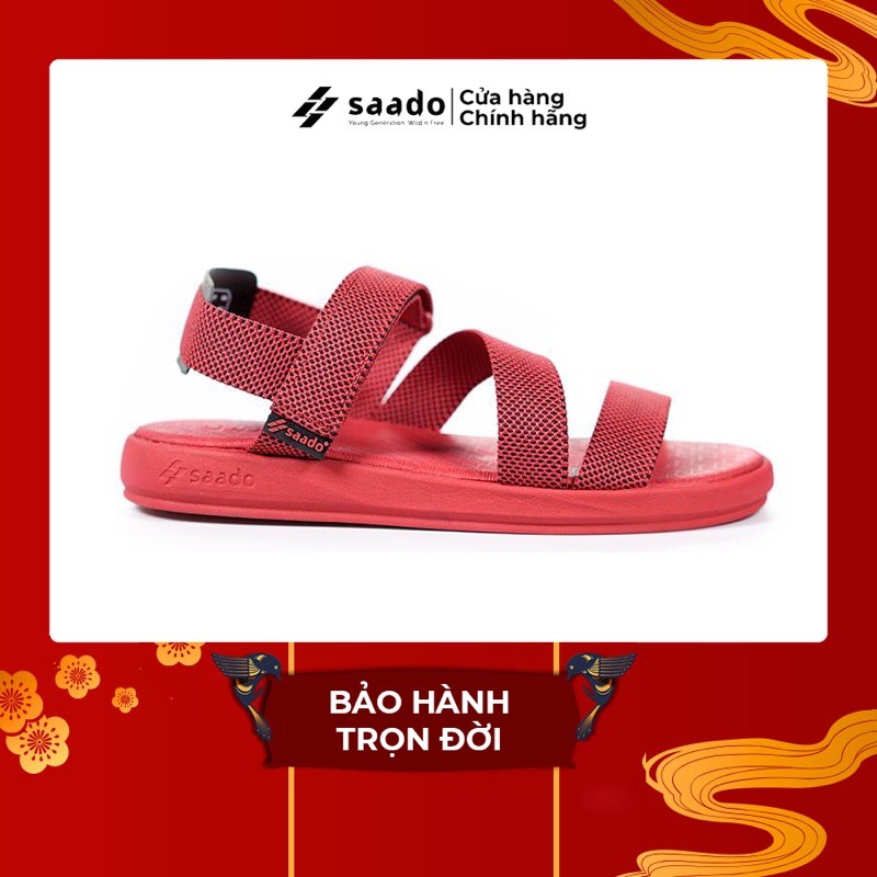 [CHÍNH HÃNG] SANDAL SAADO | NN09 – Màu Đỏ Đô Đậm Phối Sọc Caro Đen Nhuyễn | Giày Sandal Nam Nữ Cá Tính, Nổi Bật Cao Cấp