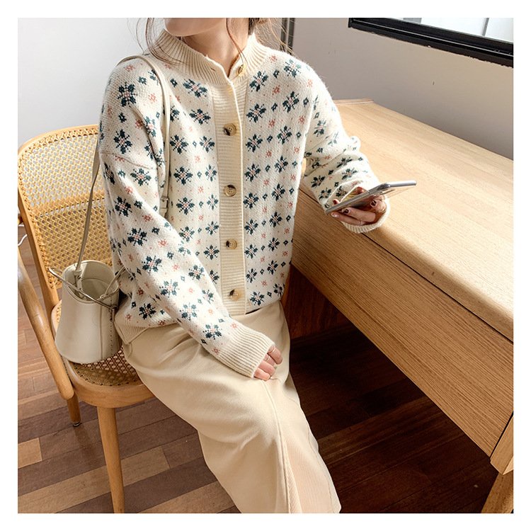 Áo khoác len nữ cadigan dệt kim phong cách Hàn Quốc v00105