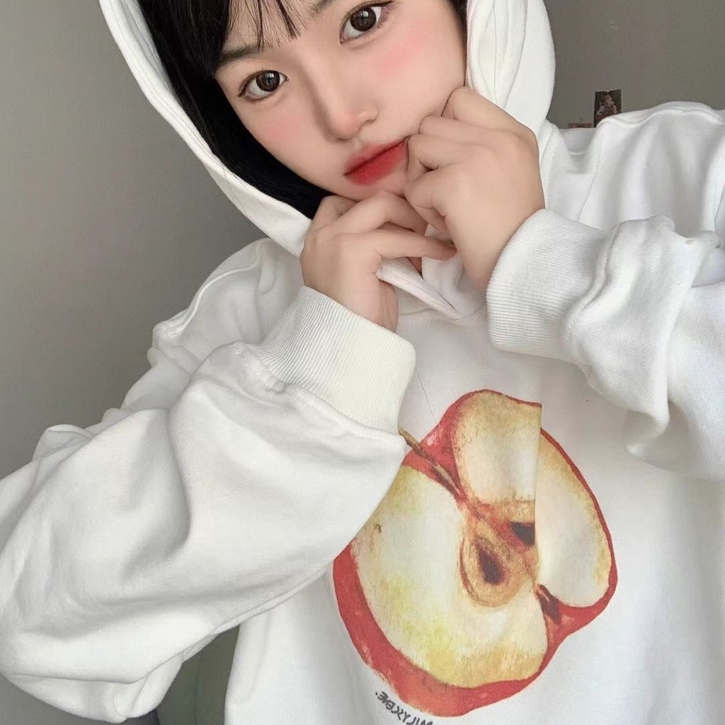 SUXI Áo Hoodies Tay Dài Dáng Rộng Hoạ Tiết In Thời Trang Xuân Thu