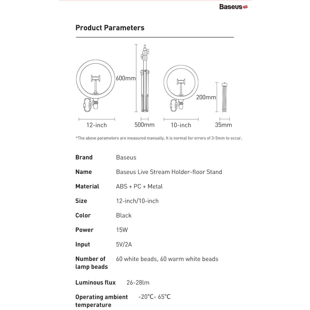 Đèn live stream Baseus Live Stream Holder-table Stand (3 nhiệt độ màu, chiều cao 20cm - 60cm)