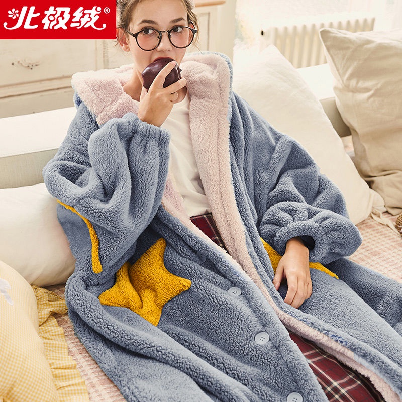 Áo Choàng Ngủ Flannel Dày Dặn Họa Tiết Ngôi Sao Cho Nam Nữ