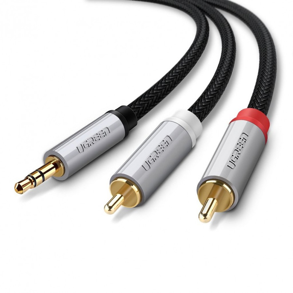 Cáp Audio 3.5mm sang 2 đầu RCA Ugreen 40843 dài 2m cao cấp - Hàng chính hãng bảo hành 18 tháng