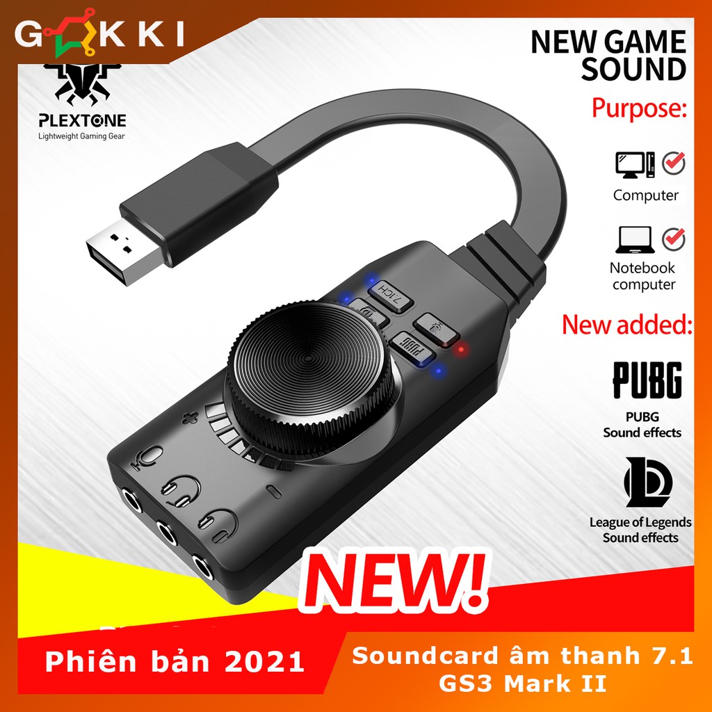 Card âm thanh - Sound card âm thanh 7.1 cho máy tính PC Plextone GS3 - chuyên game - phim