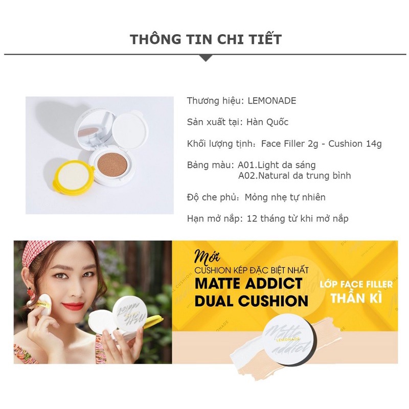 Phấn Nước Kiềm Dầu 2 in 1 Lemonade Matte Addict Dual Cushion 16g