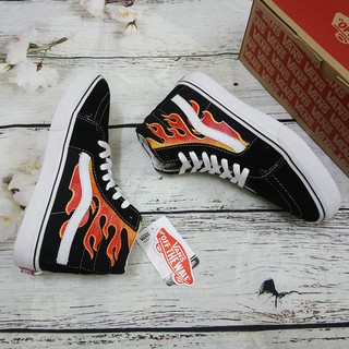 [ Free ship] Giày thể thao old skool lửa đen trắng cổ cao siêu cá tính