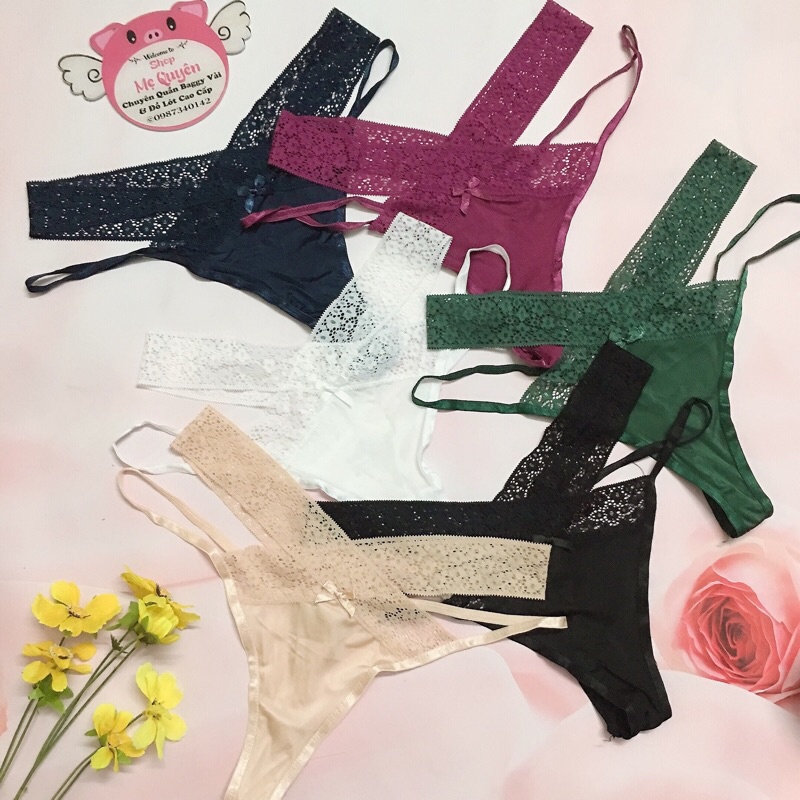 Quần lót lọt khe nữ chất liệu ren phối thun sexy dây chéo cá tính mã 3097