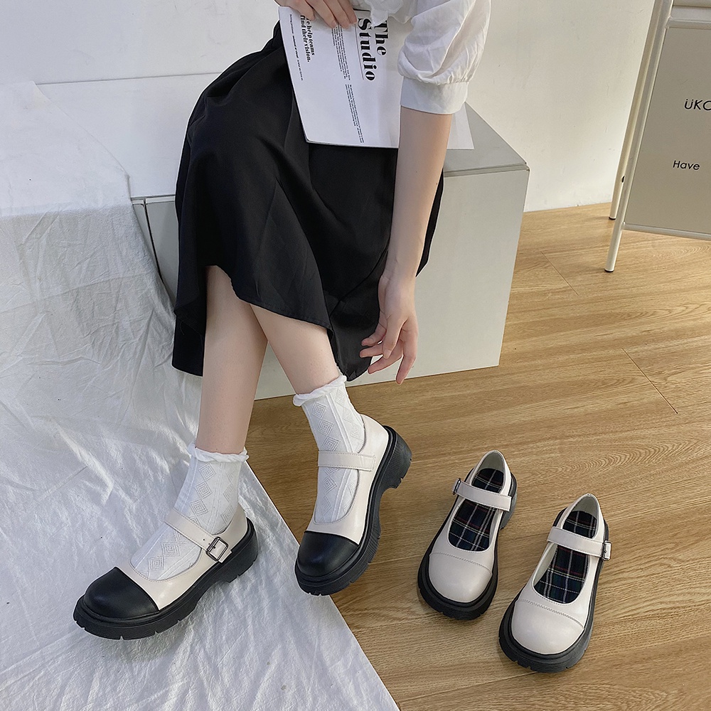 GIÀY MARRY JANE DA LÌ PHỐI MÀU ĐẾ 3CM