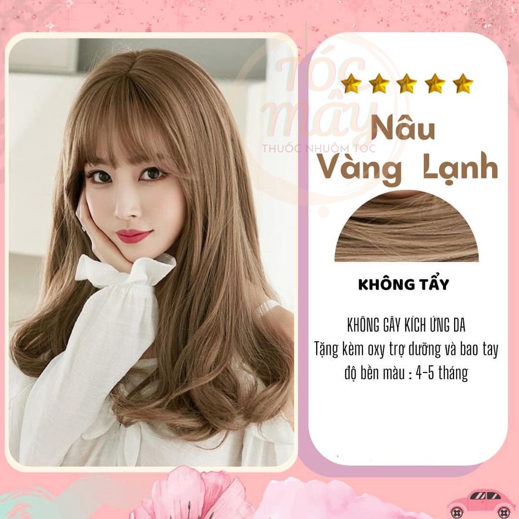 Thuốc nhuộm tóc màu NÂU VÀNG LẠNH không cần tẩy tặng kèm trợ nhuộm oxy