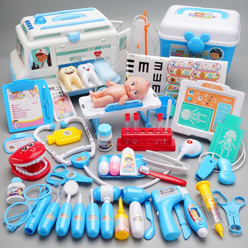 Play house đồ chơi bác sĩ xe cứu thương bộ công cụ hộp thuốc cô gái y tá tiêm ống nghe trẻ em