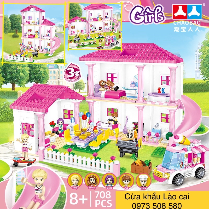 Lego con gái 712 miếng ghép lắp ghép lâu đài to+xe ngựa hoàng gia