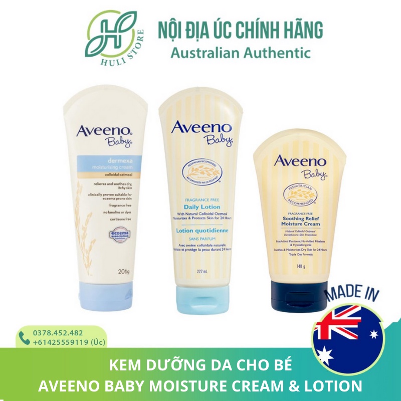 Kem sữa dưỡng da trẻ em chiết xuất Yến mạch Aveeno Baby Daily Lotion/ Soothing Moisture Relief Cream/ Dermaxa da chàm