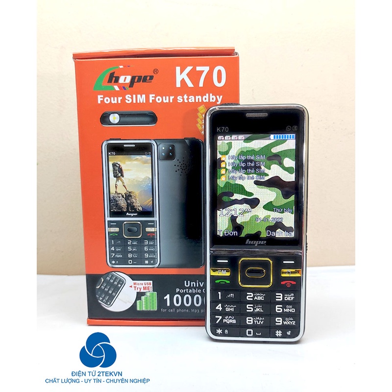 [Miễn phí ship] Điện thoại 4 sim Hope k70 chưc năng hỗ trợ đổi giọng nói, ghi âm cuộc gọi,,tích hợp pin khủng 10000mAh