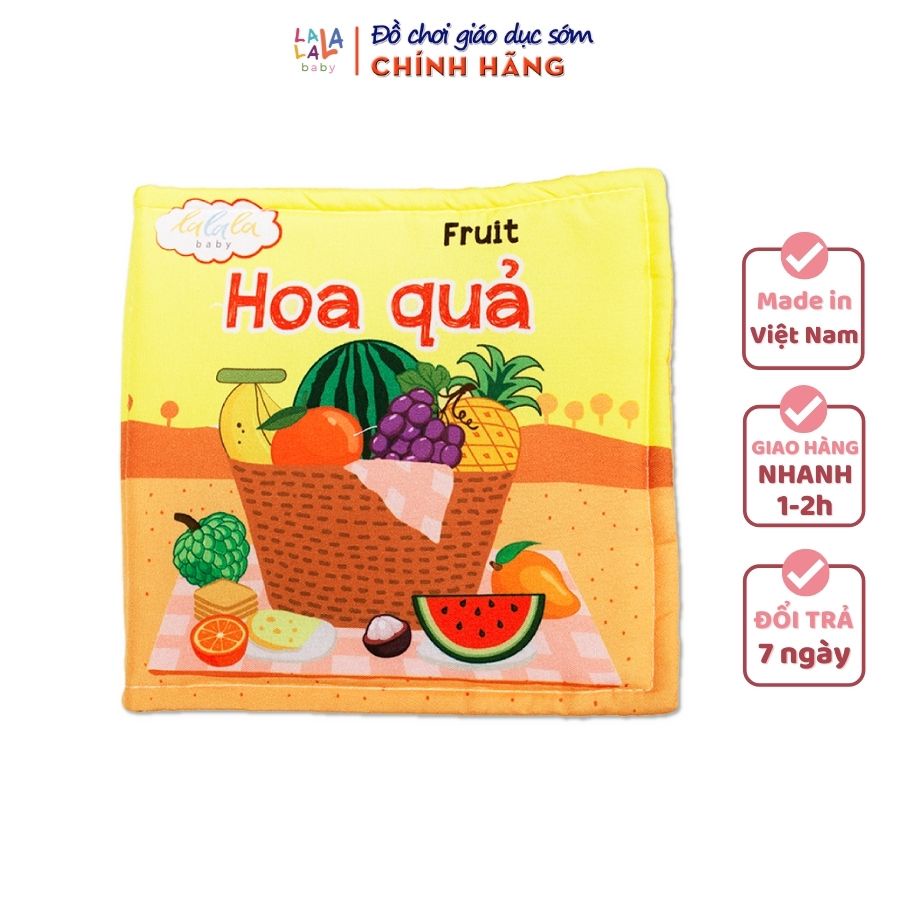 Sách vải Lalala Baby kích thích đa giác quan chủ đề Hoa quả, Kích thước 15x15cm 12 trang cho bé 0 - 4 tuổi