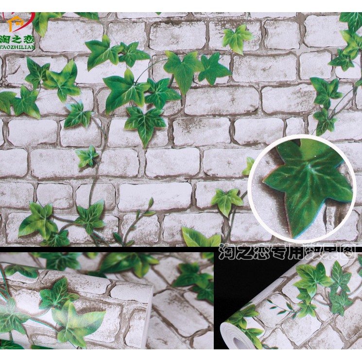 [Mã LIFEHLDEC giảm 10% đơn 99k] DECAL 1m Giấy dán tường khổ rộng 45cm ( có sẵn keo ) - GẠCH TRẮNG LÁ XANH LEO ELL113