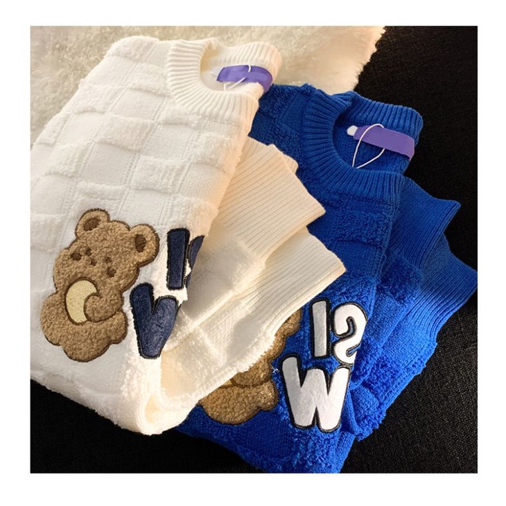 Áo hoodie len mỏng mềm mịn hoạ tiết gấu cute xinh xắn