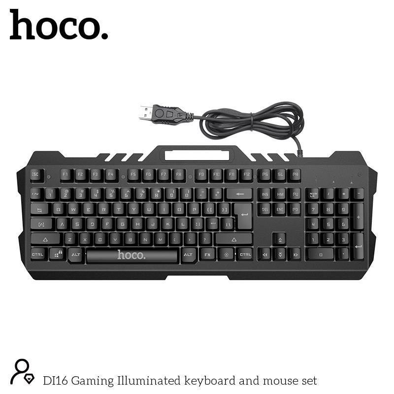 Bộ bàn phím và chuột có dây Hoco Gaming DI16, phím cơ có đèn LED tự điều chỉnh, chuột DPI 1600, khay để điện thoại