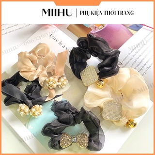 Scrunchies buộc tóc vải lụa/voan mịn đẹp