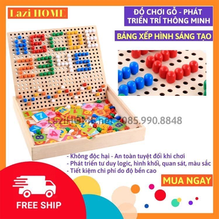 [MUA 1 ĐƯỢC 2] do choi tre em, đồ chơi trẻ em bảng xếp hình Lazi HOME- Bằng gỗ, an toàn khi chơi, phát triển trí tm