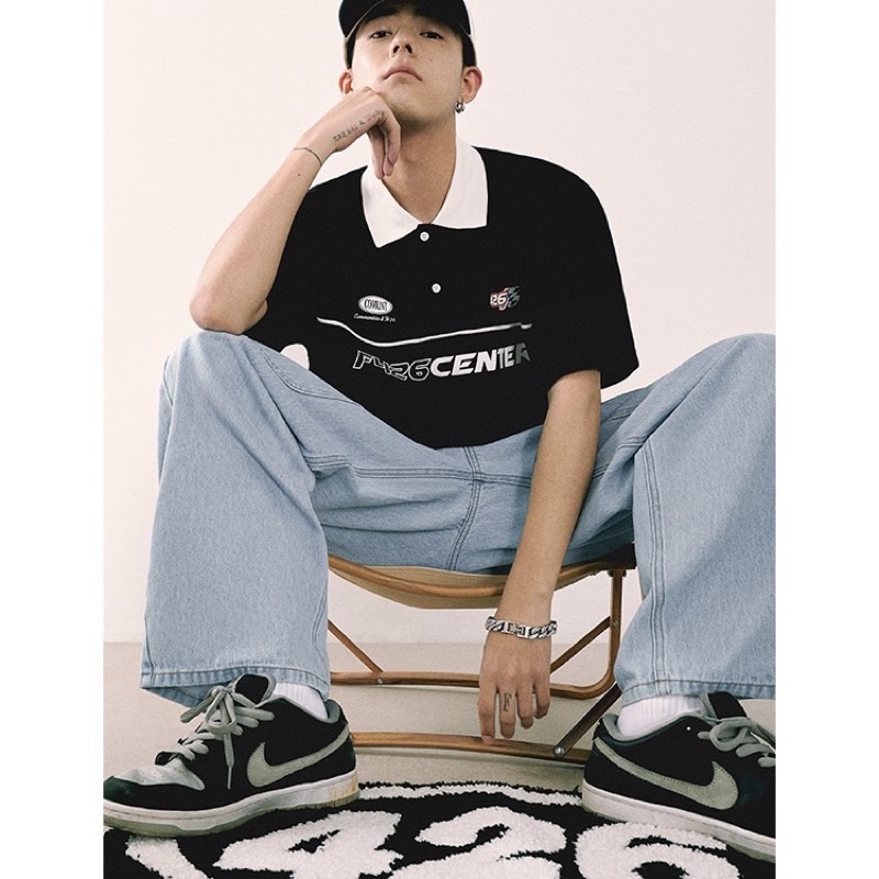 Áo polo nam nữ,in chữ Center thiết kế 2 màu