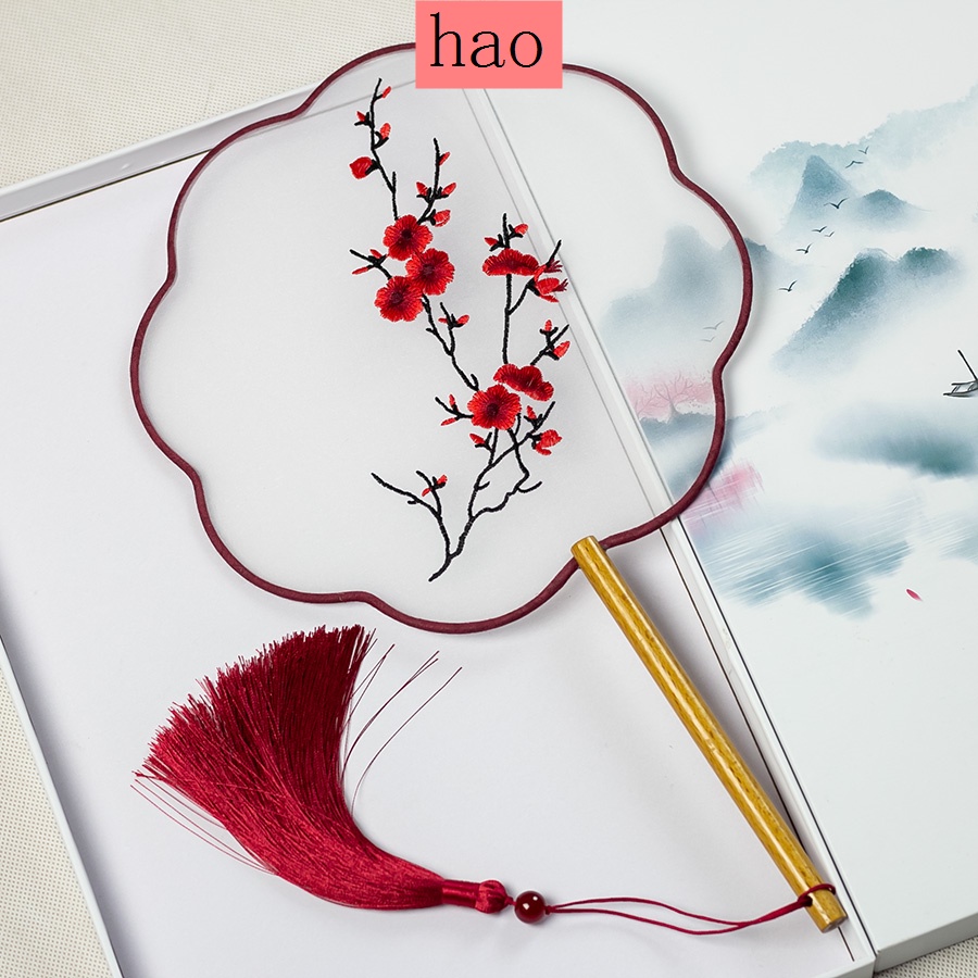 Quạt Tròn Cầm Tay Bằng Lụa Trong Suốt Thêu Họa Tiết Phong Cách Cổ Điển Phối Tua Rua Thời Trang Cho Nữ