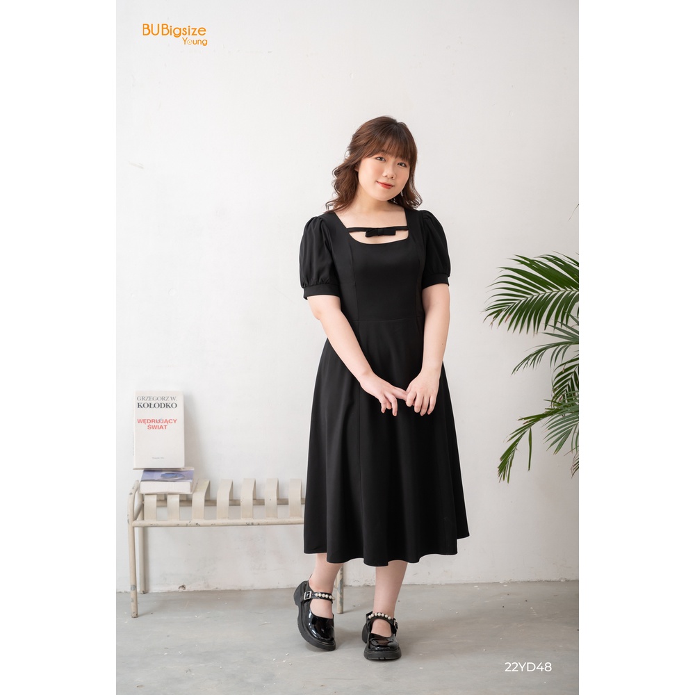 Đầm dáng xòe cổ vuông kèm nơ BIGSIZE (55kg đến 95kg) - 22YD48 - BU Bigsize Young