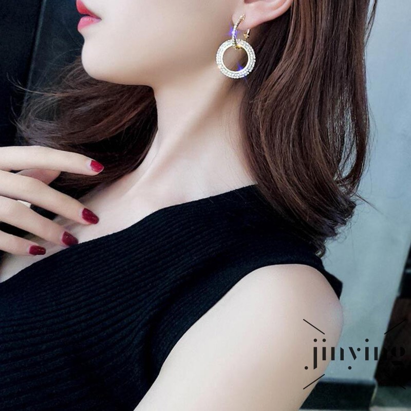 GETNOIVAS ❤S Wind 1 Pair Women Lady Girl Earrings Ear Stud Drop Rhinestone Pendant Round For Party Wedding
