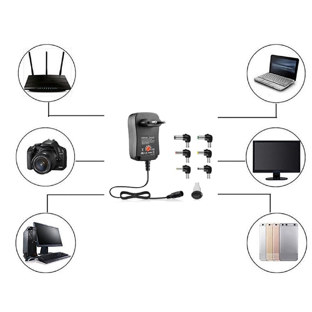 A 3-12V AC DC Power Supply Adaptor 30W 2.1A Charger Adaptor with 6 Plugs Adapter