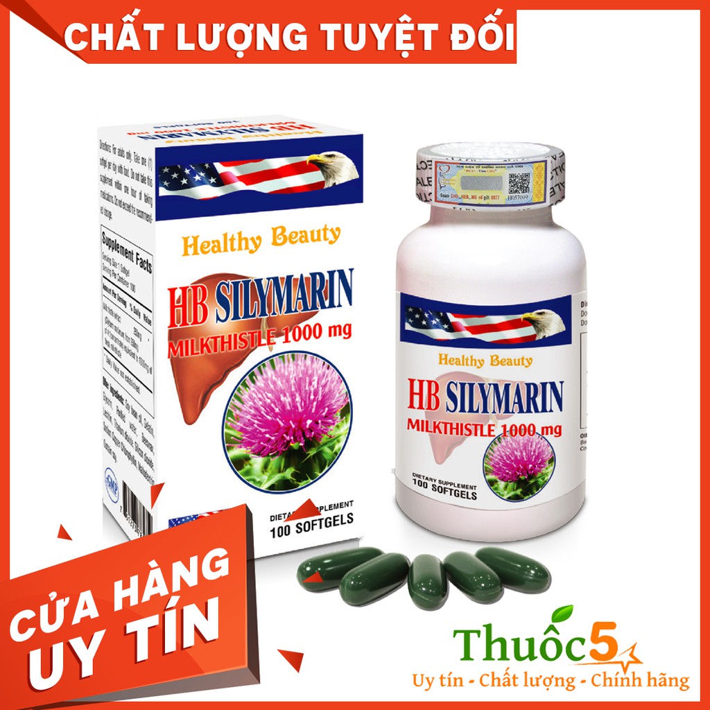 Viên Uống Bổ Gan HB Silymarin Milkthistle 1000mg Hỗ Trợ Tăng Cường Chức Năng Thải Độc Gan Hộp 100 Viên