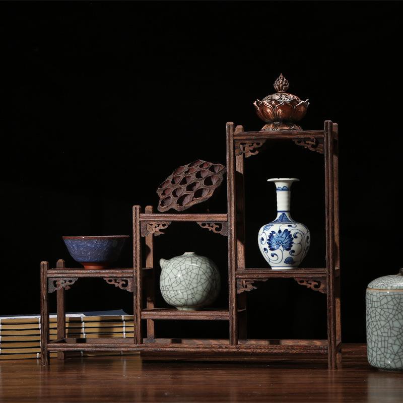 ✷✽Giá đỡ bằng gỗ Cánh gà Xiaoduobaoge của Trung Quốc để đồ rắn Ấm trà trang trí trưng bày <