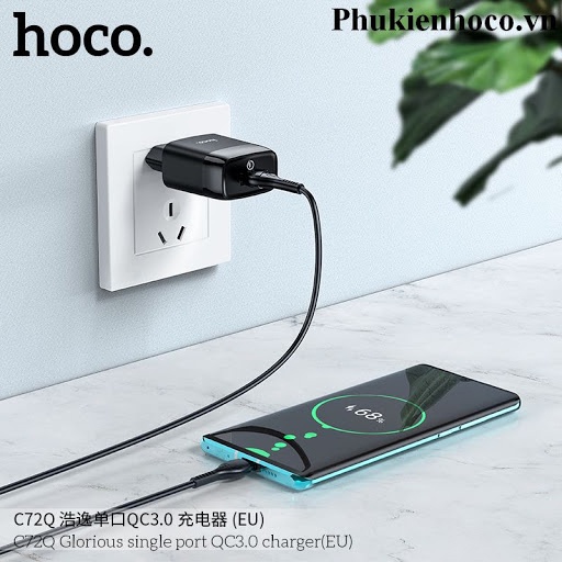 ✅Mới✅Bộ Sạc Nhanh 18W Hoco C72Q 3A Type C Micro USB Siêu bền PVC An Toàn Cho SS Huawei Xiaomi Oppo Android Chính Hãng