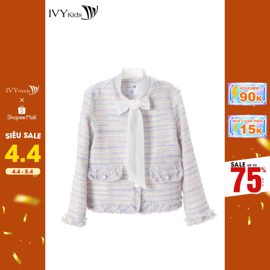 [NHẬP WABRTL5 GIẢM 10% TỐI ĐA 50K ĐH 250K ]Áo khoác tweed thắt nơ bé gái IVY moda MS 67G1416