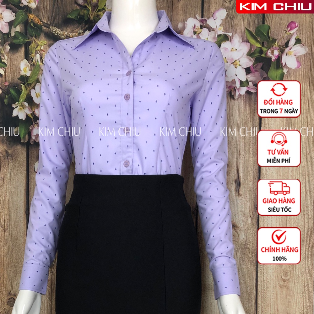 Áo Sơ Mi Nữ Công Sở Họa Tiết Cây Thông Nhí Màu Tím, Form Mai An Tay Dài Vải Kate Ý Đẹp Ít Nhăn Giãn Nhẹ. SMTD01