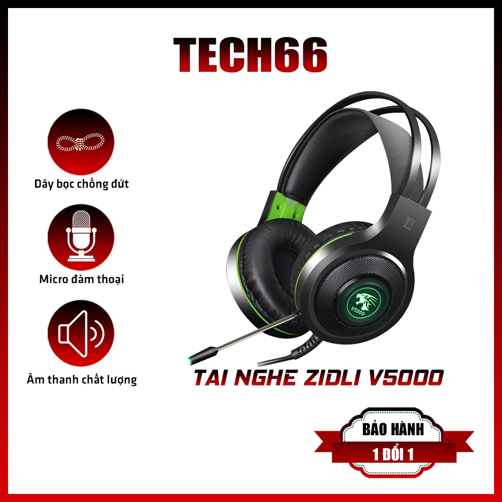 Tai Nghe Chụp Tai Gaming Zidli V5000 Có Mic Dành Cho Chơi Game, Âm Thanh Chất Lượng, Đèn Led Rgb Màu Xanh Chuyên Nghiệp