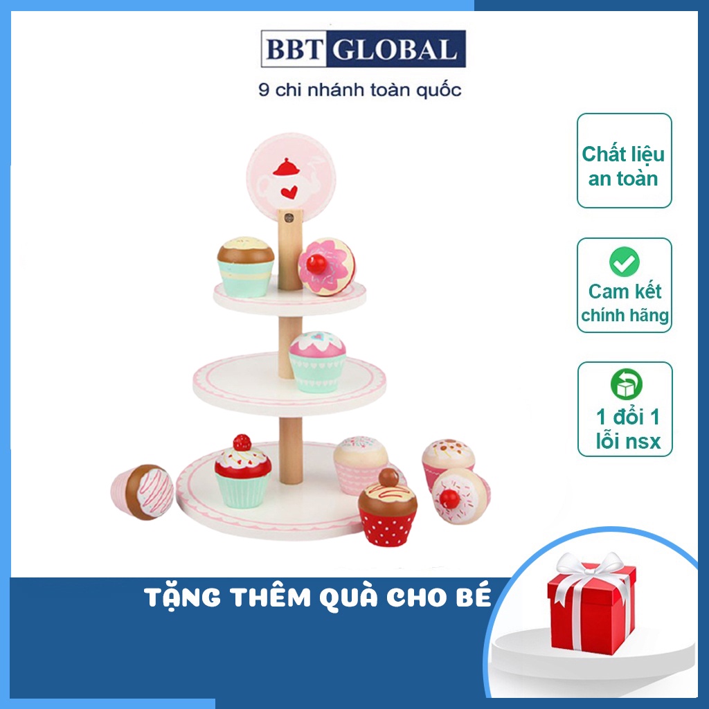 Bộ đồ chơi cho bé BBT Global tháp bánh kem 3 tầng bằng gỗ MSN19035