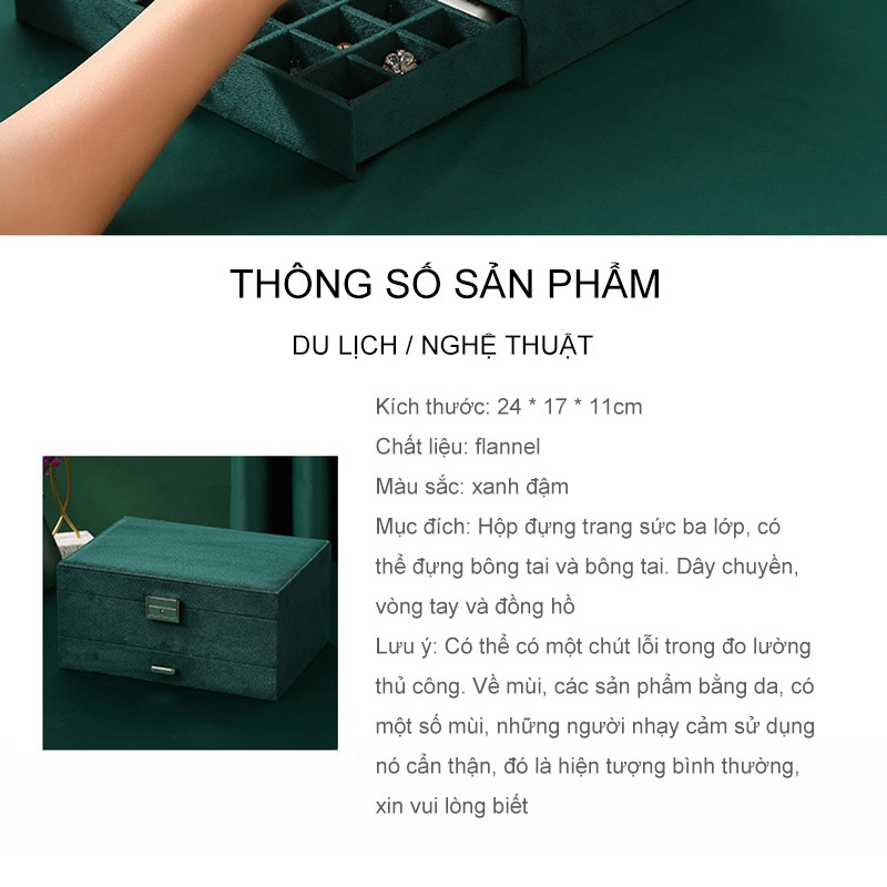 Hộp đựng trang sức nhung khung gỗ 3 tầng đẹp tiện dụng-URBS3C-ML