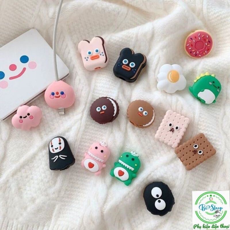 🦕Khủng long vô diện bánh quy 🐿 ĐẦU THÚ CẮN CÁP BẢO VỆ CÁP SẠC IPHONE SAMSUNG TAI NGHE CHỐNG ĐỨT GẪY DÂY CUTE ⚡️
