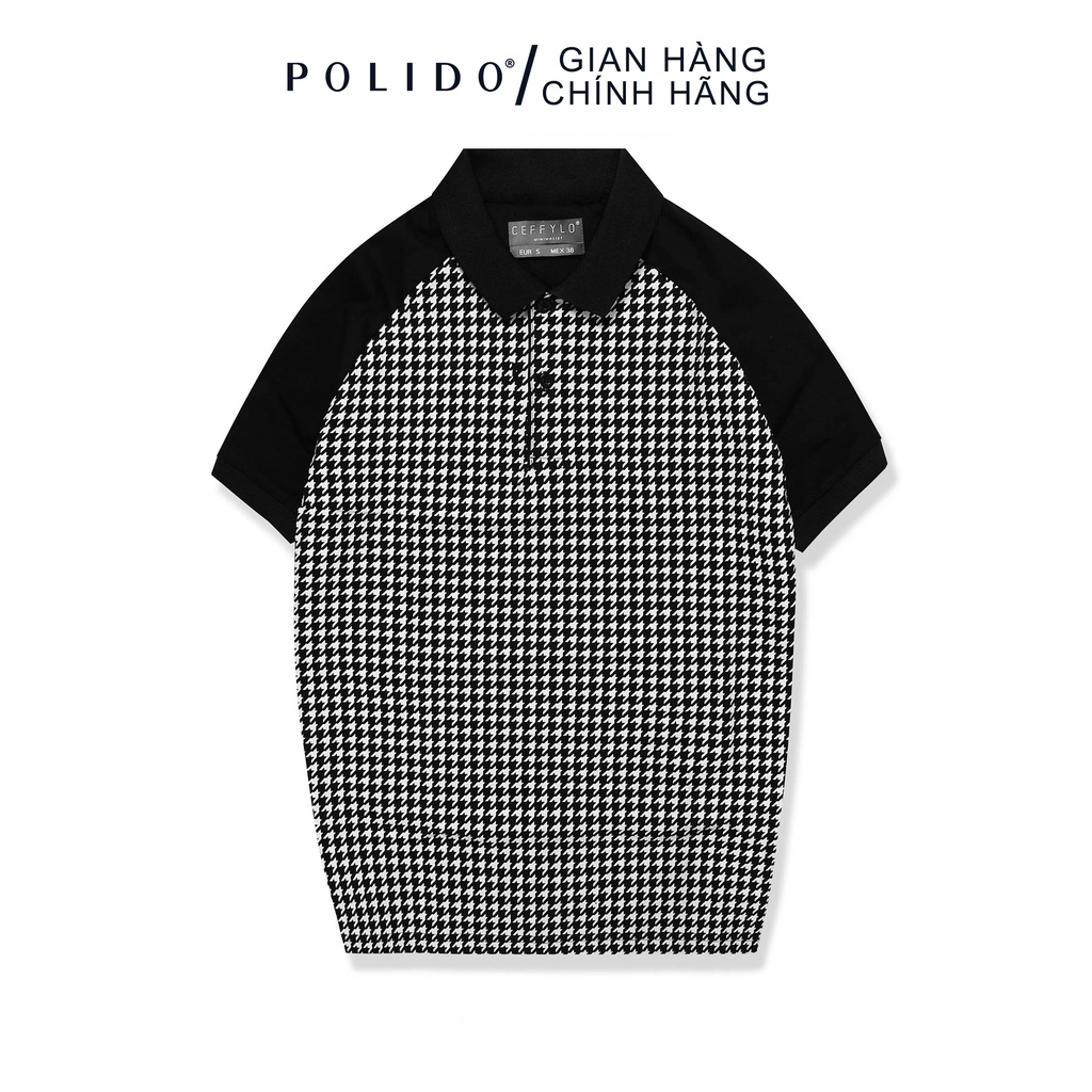 Áo Polo Họa Tiết Houndstooth CEFFYLO Chất Liệu Cotton Co Giãn, Form Ôm Nhẹ Tôn Dáng