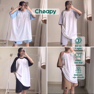 Set bộ thun phối tay LIKE sẵn kho 4 màu - Set bộ đồ cộc tay quần sooc nam nữ chất thun cotton co giãn freesize C364