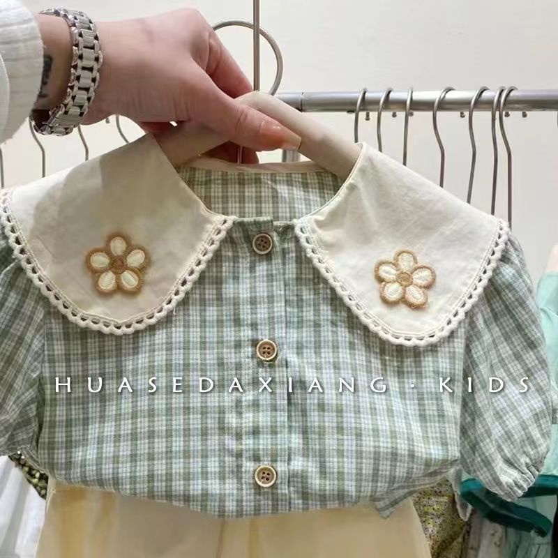 Bộ Áo Sơ Mi Tay Ngắn Và Quần Short Họa Tiết Kẻ Sọc Phong Cách Hàn Quốc Thời Trang Mùa Hè Dành Cho Bé Gái 2022